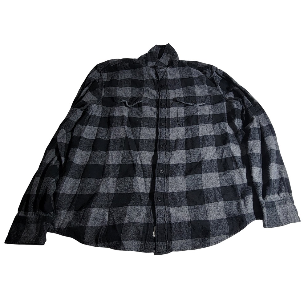 American Eagle Mens Large Black Grey Buffalo Plaid Flannel Button Down Shirt